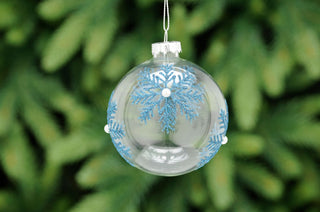 Clear With Blue Glitter Snowflake Glass Bauble