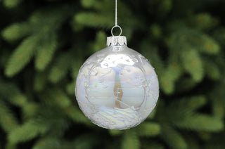 White & White Glitter Snowflake Glass Bauble