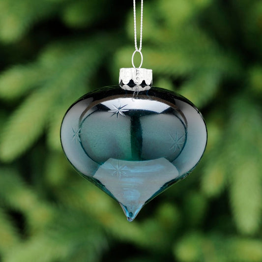 Navy Blue With Snowflake Design Glass Onion