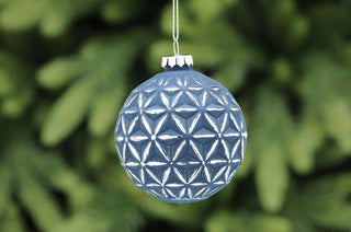 Matt Blue With Silver Triangle Glass Bauble