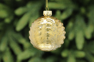 Clear & Gold Leaves Effect Glass Bauble