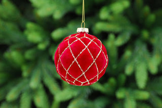 Red & Gold Glitter Hexagon Glass Bauble