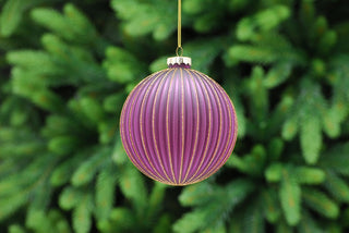 Purple With Gold Ridged Lines Glass Bauble