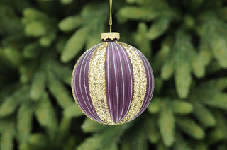 Purple With Gold Glitter Lines Glass Bauble