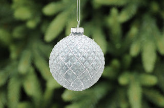 Pewter Flocked Ridged with Silver Glass Bauble