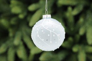 Frosted With White Branches Glass Bauble