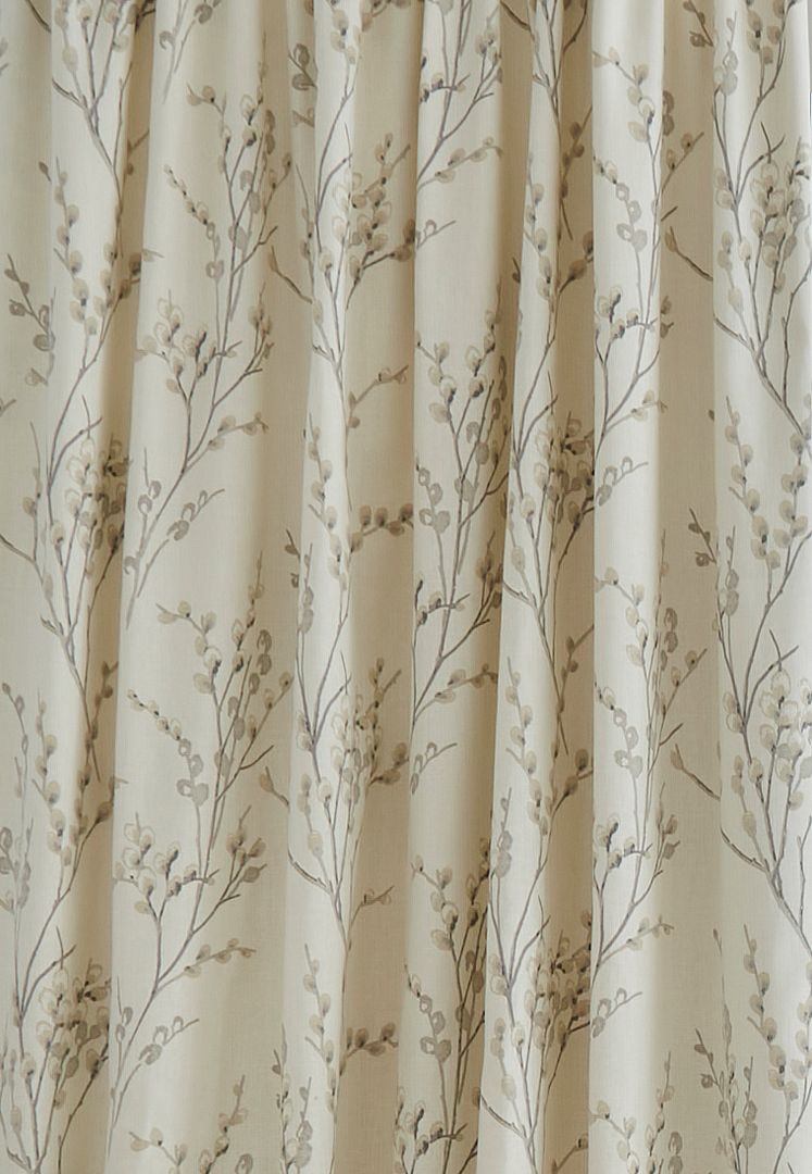 Pussy Willow Lined Header Tape Curtains Off White/ Dove Grey (88"x90")