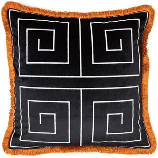 Greek Key with Orange Fringing Cushion 45x45cm