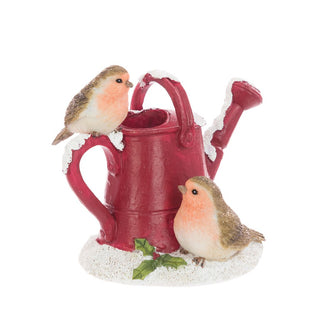 Resin Robins Watering Can Ornament