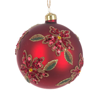 Sequin Poinsettia Glass Bauble