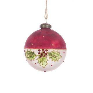 Holly Glass Bauble Red