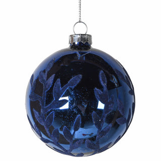 Blue Bauble with Flock Design