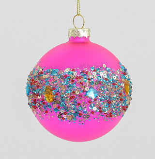 Pink with Blue Glitter Glass Bauble