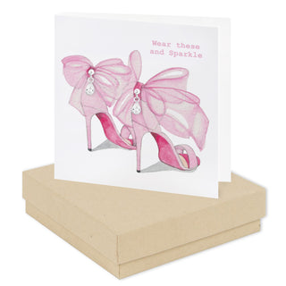 Boxed Pink Bow Shoes Earring Card