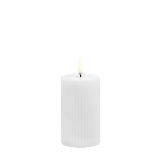 LED Grooved Pillar Candle Nordic White 10cm