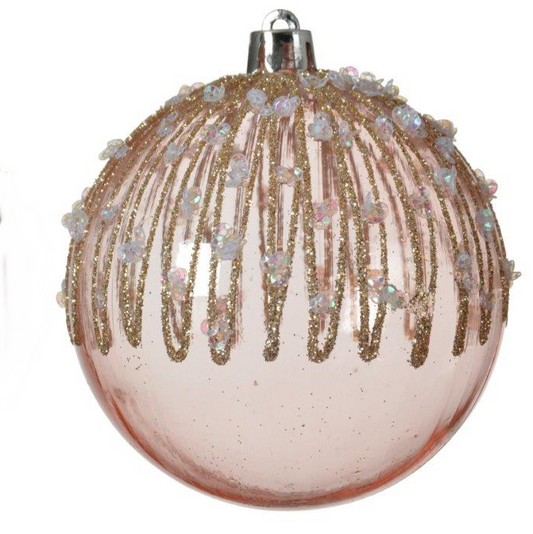 Pearl Stripe Blush Pink Shatterproof Bauble