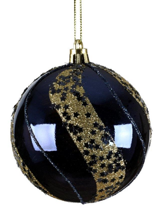 Night Blue Star Swirl Gloss Shatterproof Bauble