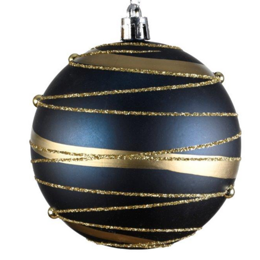 Night Blue Glitter Lines Matt Shatterproof Bauble