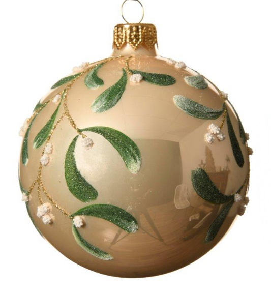 Pearl Glitter Mistletow Glass Bauble
