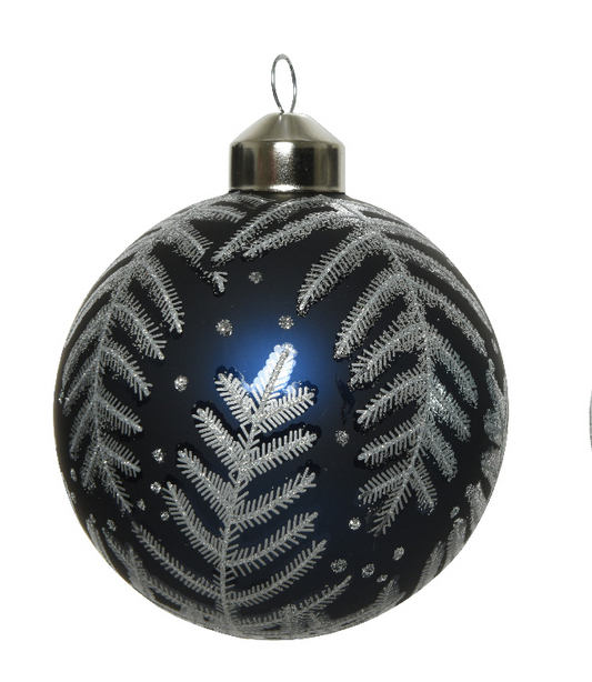 Night Blue Leaves Glass Bauble