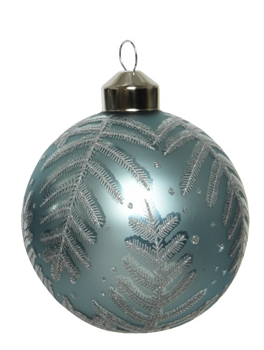 Misty Blue Leaves Glass Bauble