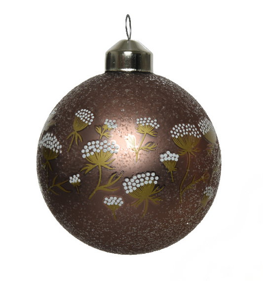 Flower Decal Glitter Dot Redwood Glass Bauble
