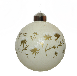 Flower Decal Glitter Dot Wool White Glass Bauble