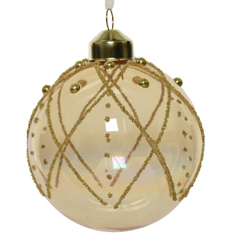 Gold Glitter Lines Pearl Glass Bauble