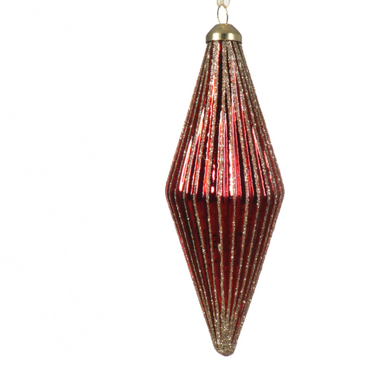Red Glitter Lines Ellipse Bauble