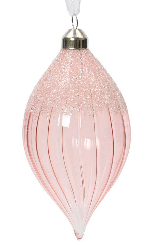 Sparkling Rose Droplet Glass Bauble