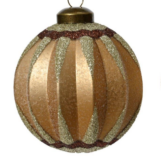 Gold Ribbed Glitter Glass Bauble