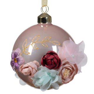 Floral Fabric Garden Blush Pink Glass Bauble