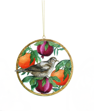 Garden Bird Fretwork Wood Disc Hanging Decoration