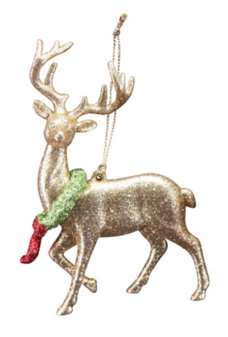 Gold Glitter Reindeer with Wreath Decoration