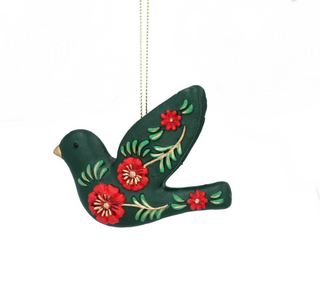 Folk Art Resin Bird Hanging Decoration Green