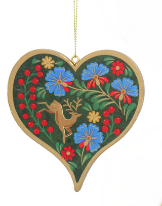 Folk Art Wood Heart Green Hanging Decoration