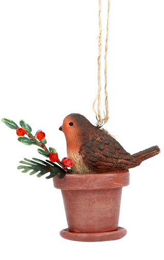 Resin Robin on Pot Hanging Decoration