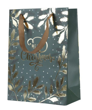 Dark Green Gold Leaf Large Gift Bag 