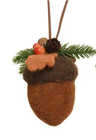 Acorn Wool Pinecone Light Brown Tree Decoration