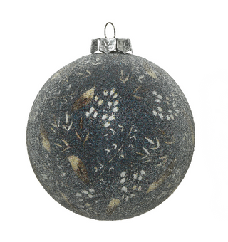 Frosted Blue Bauble with Leaf Design