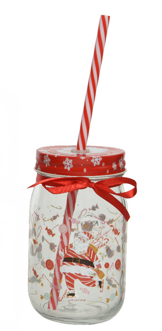 Drinking Jar Santa with Straw