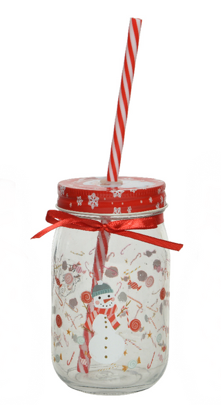 Drinking Jar Snowman with Straw