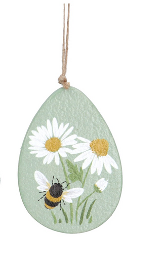 Daisy Bee Wooden Egg Decoration Green