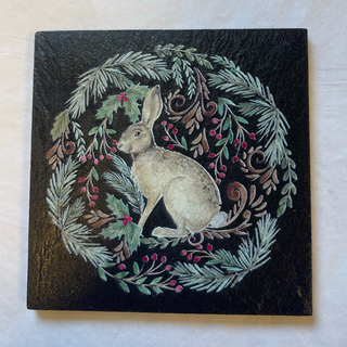 Slate Wreath Coaster Hare