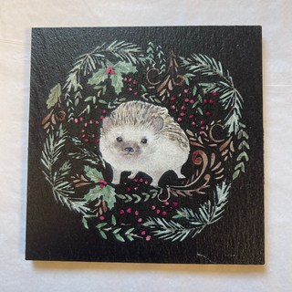 Slate Wreath Coaster Hedgehog