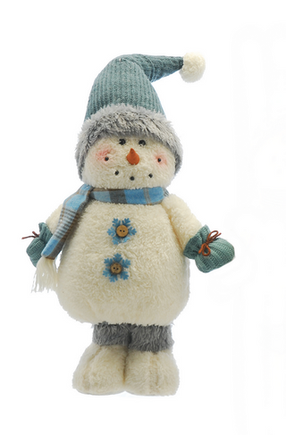 Standing Snowmen With Tartan Scarf & Santa Hat