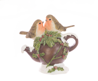 Two Robins Together on Teapot Ornament