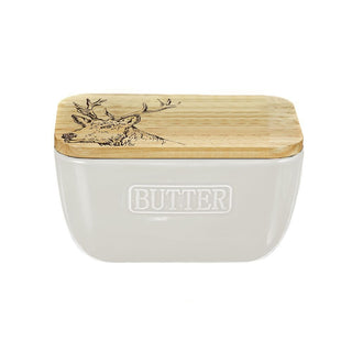 Stag Oak & Ceramic Butter Dish White