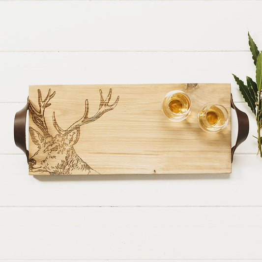 Etched Stag Oak Serving Tray