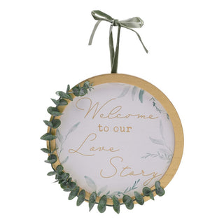 Love Story Round Wreath Plaque with Eucalyptus